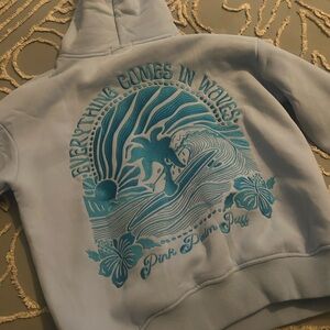 Pink Palm Puff Everything Comes in Waves  Hoodie with Wave Design